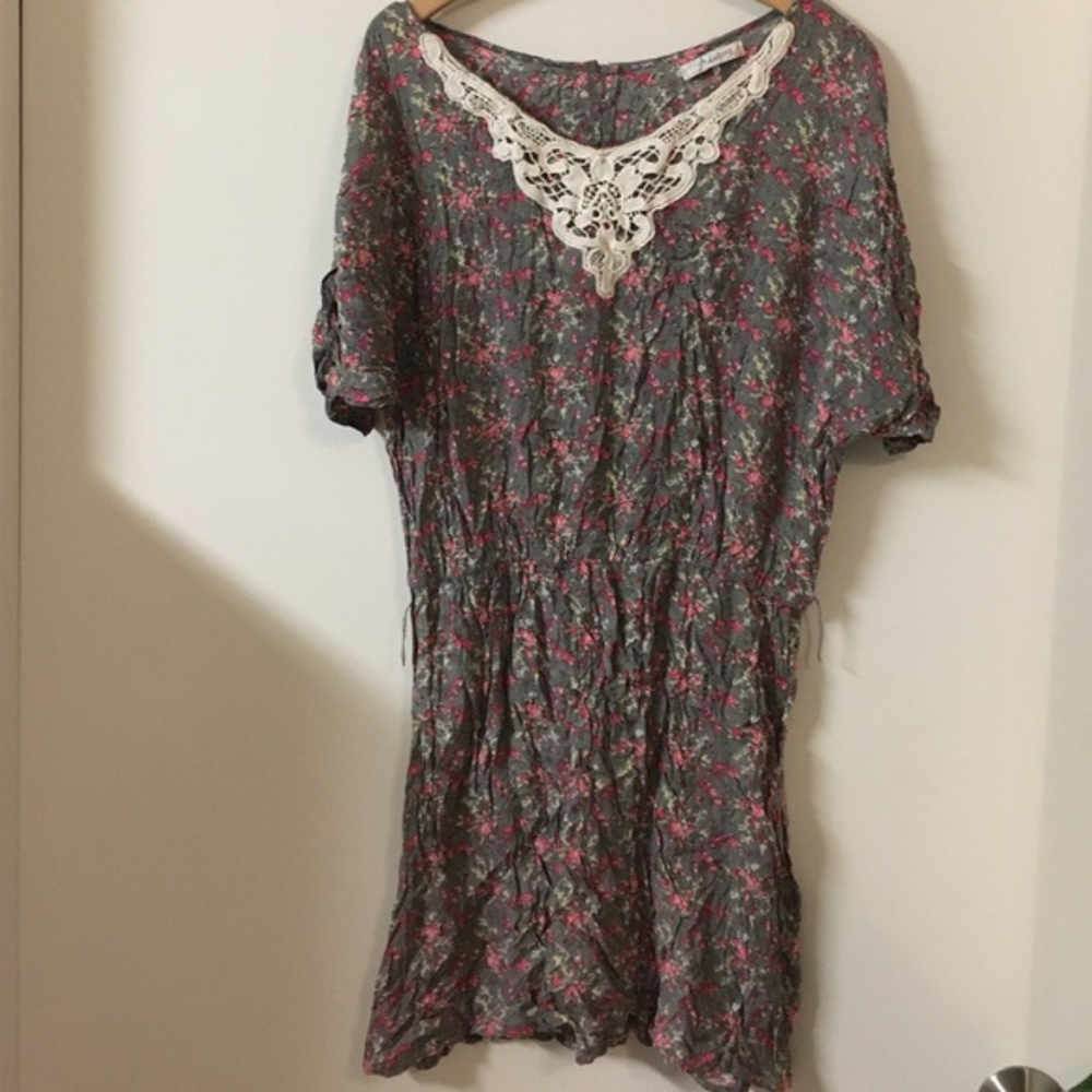 Grey floral tunic mini dress